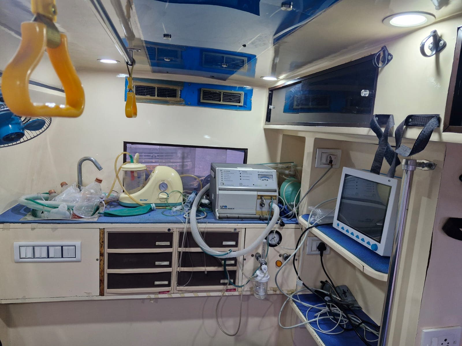 Oxygen support system in ambulance — Waltair Ambulance Services oxygen ambulance Vizag